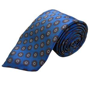 Sulka Mens Blue 100% Silk Floral Pattern Neck Tie Luxury Designer Accessory